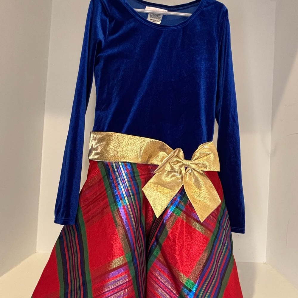 Bonnie Jean Kids Colorful Holiday Dress with Gold Bow